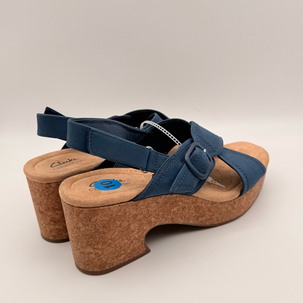 Clarks NWT Blue Cork Wedge Sandals Slingback Platform Women’s Size 10 - Picture 2 of 14